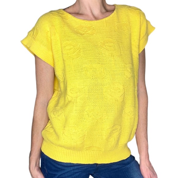 Vintage Kate Collins Yellow Rose Crochet Shirt Sweater - Picture 1 of 6
